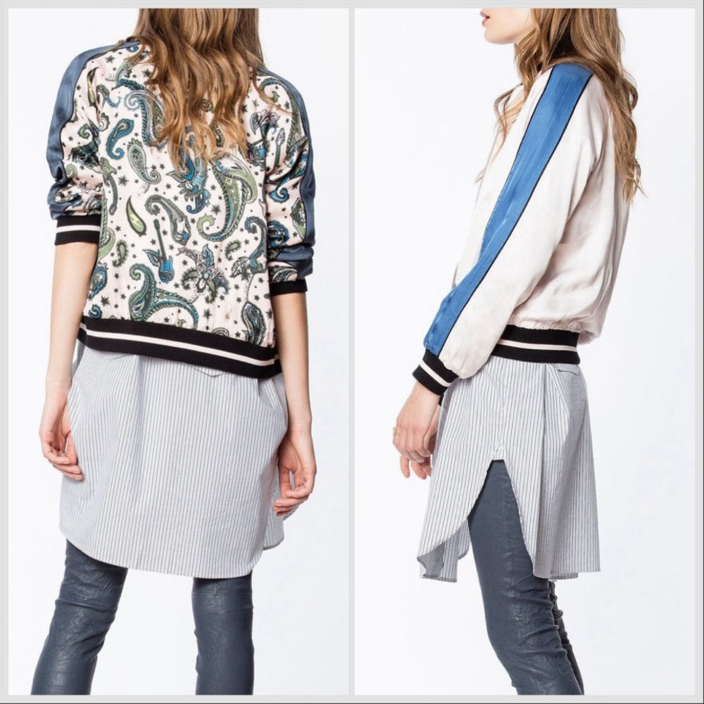 Zadig & Voltaire Pink Cream Billy Reversible Bomber Jacket Paisley Corolle Sz S - Picture 2 of 16